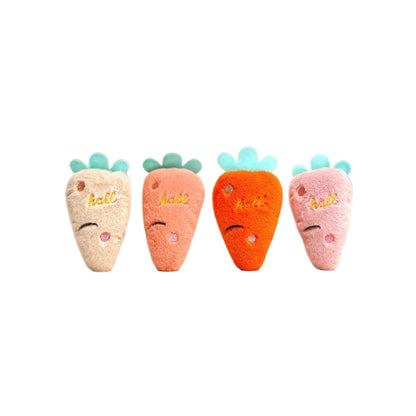 Close-up of Petkin Carrot Plush Squeaky Dog Toy showing orange carrot shape