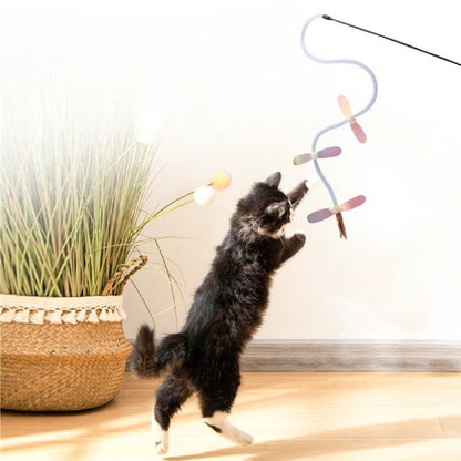 Moo Flutter Wing Cat Teaser Wand held by hand with feather wings visible