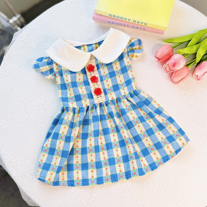 Ozzie - Striped Doll Collar Lace Trim Pet Dress