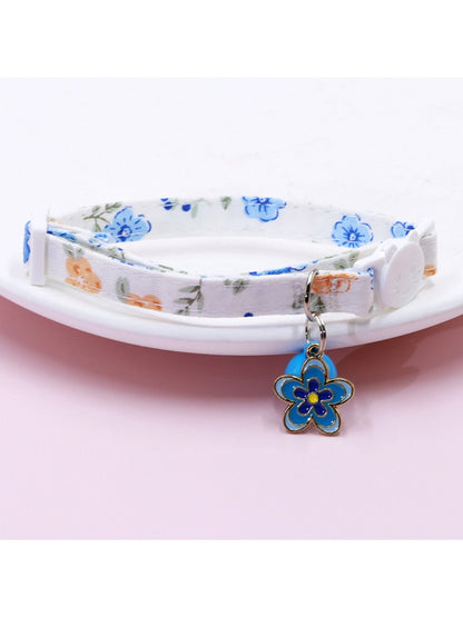 Cat wearing Mokka Floral Charm Bell Cat Collar with visible bell and floral print