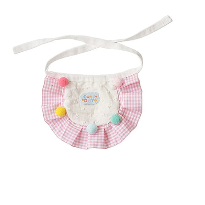 Mokka - Gingham Ruffled Pom-Pom Pet Bib