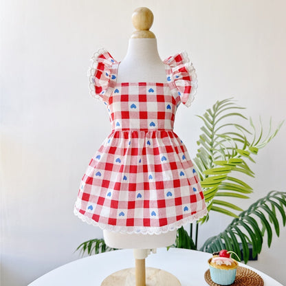 Ozzie - Heart Plaid Ruffle Sleeve Pet Dress
