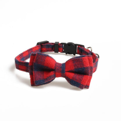 Mokka plaid bow tie cat collar worn by a cat, showing fit and style