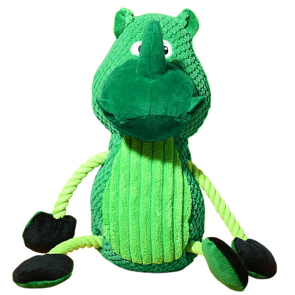 Petkin - Green Rhino Plush Interactive Dog Toy