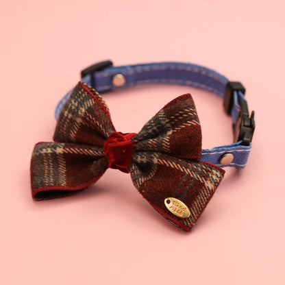 Mokka - Decorative Plaid Pet Collar with Bow Tie