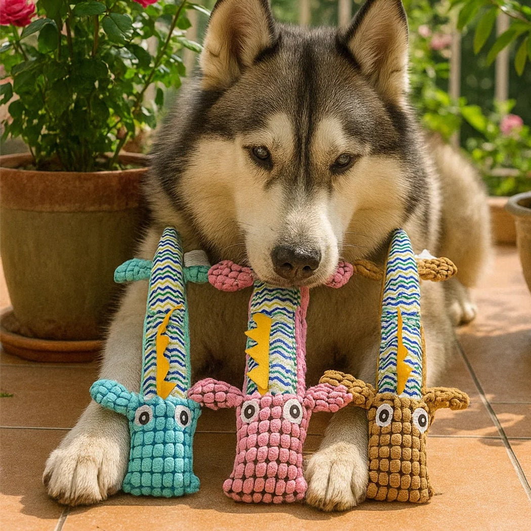 Petkin - Squeaky Plush Crocodile Interactive Dog Toy