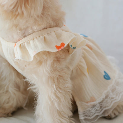 Ozzie - Light Yellow Heart Detail Ruffle Sleeve Pet Dress