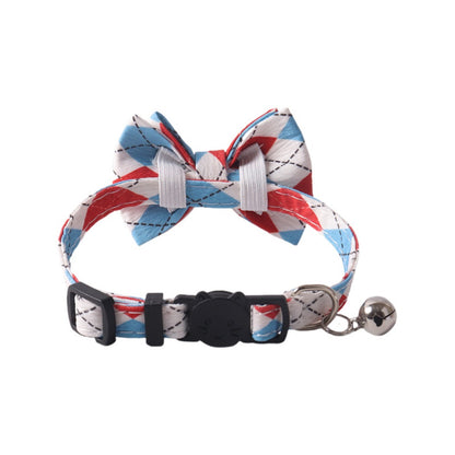 Mokka Argyle bow tie cat collar laid flat highlighting bow tie design