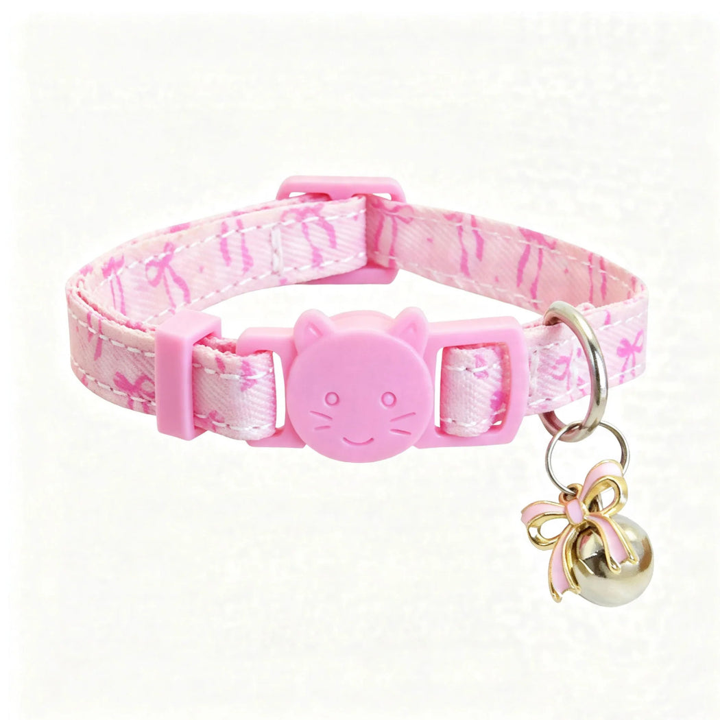 Mokka Pink Bow Cat Collar with Bell