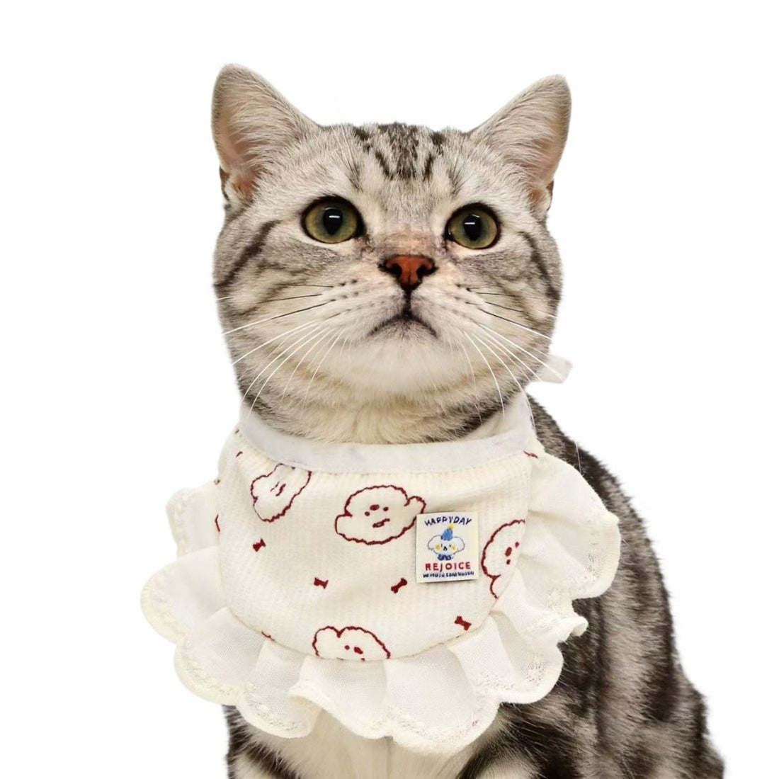 Mokka Puppy Print Cat Bib displayed flat highlighting full design