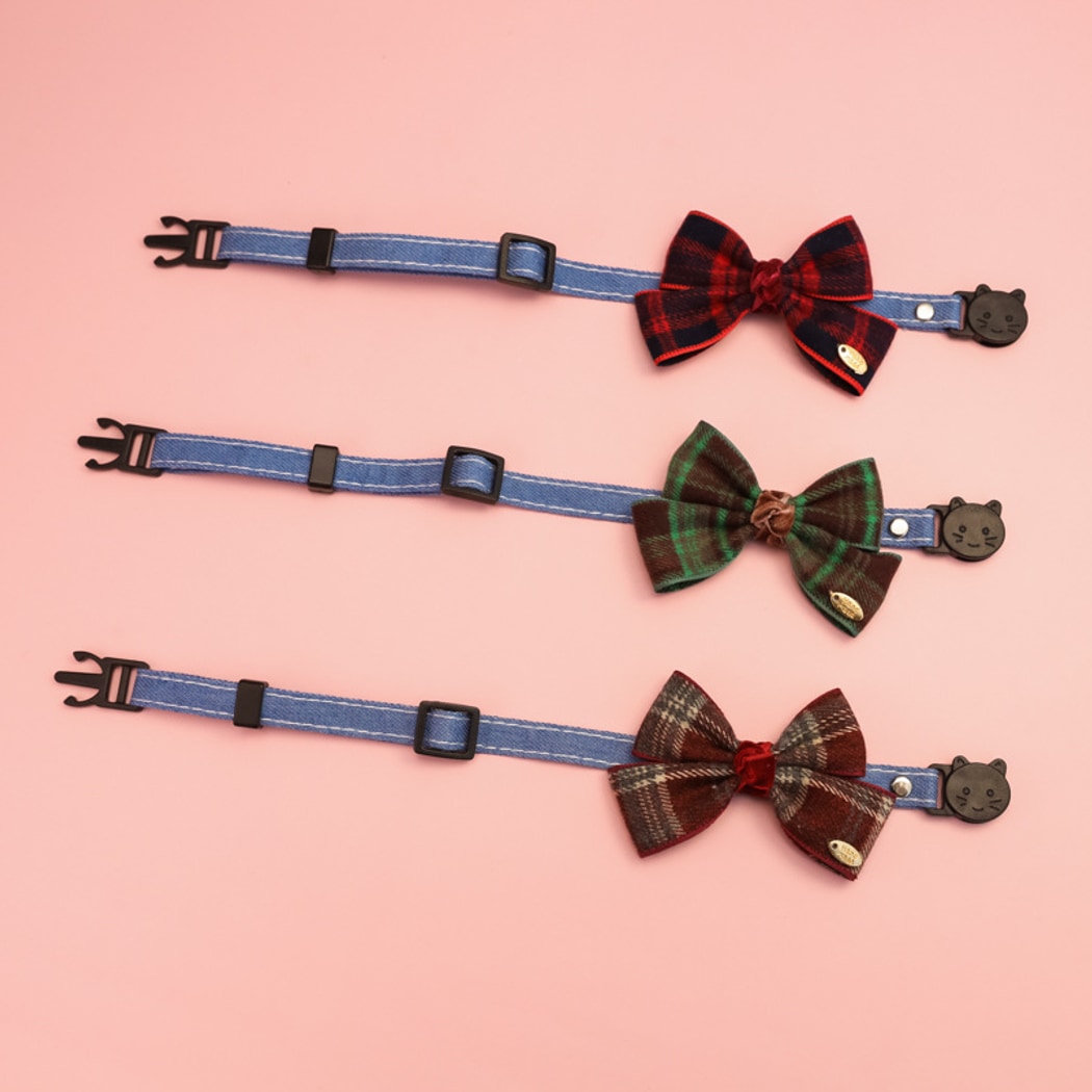 Mokka - Decorative Plaid Pet Collar with Bow Tie