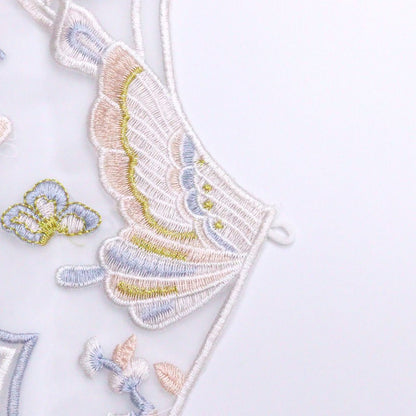 Mokka cat collar with butterfly embroidery laid flat to show full design