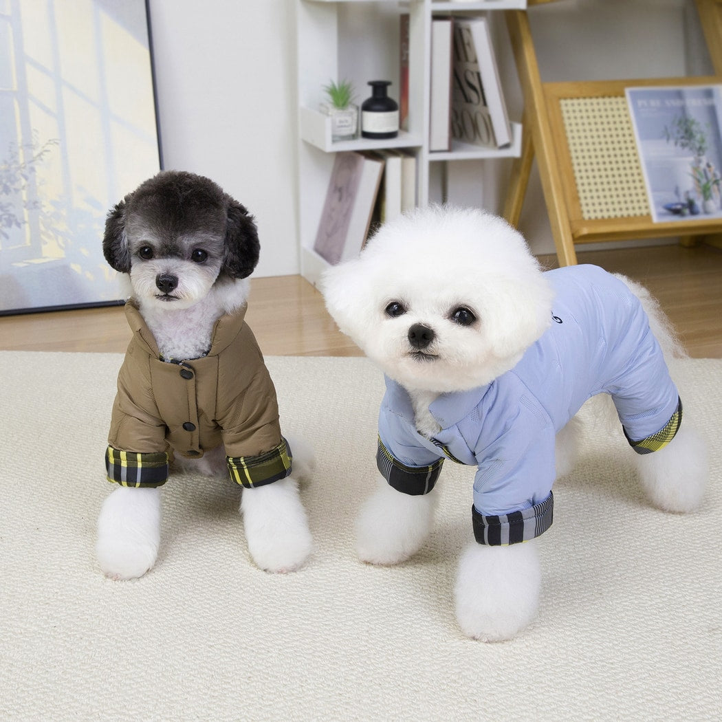 Ozzie - Plaid Cuff Lettered Dog Winter Coverall Coat