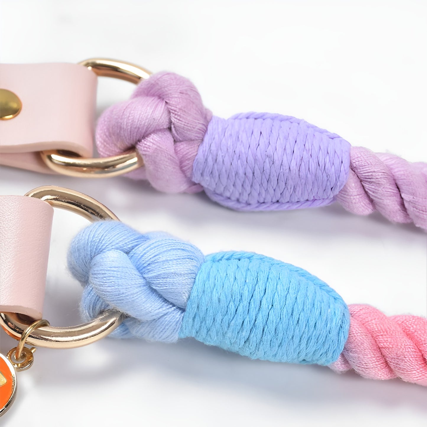 Close-up of Loofie multicolor dog leash hand-wound weave