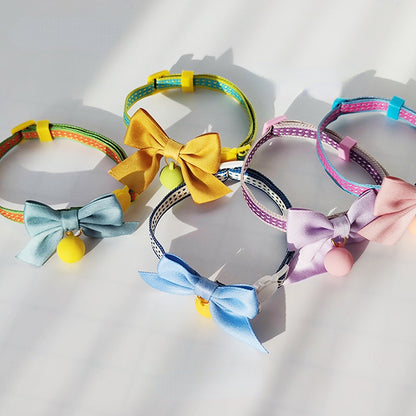 Mokka adjustable cat collar with bowknot and bell displayed on white background