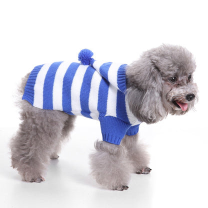 Ozzie soft dog pajamas with hat shown on dog in natural light