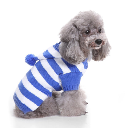 Close-up of Ozzie soft dog pajamas and hat on a dog