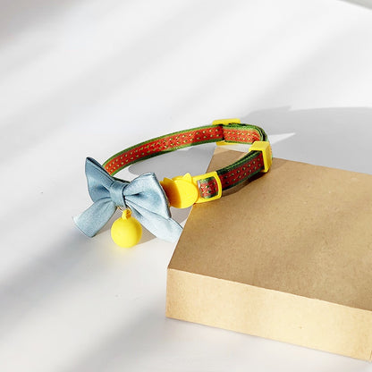 Side view of Mokka adjustable cat collar featuring bowknot and bell