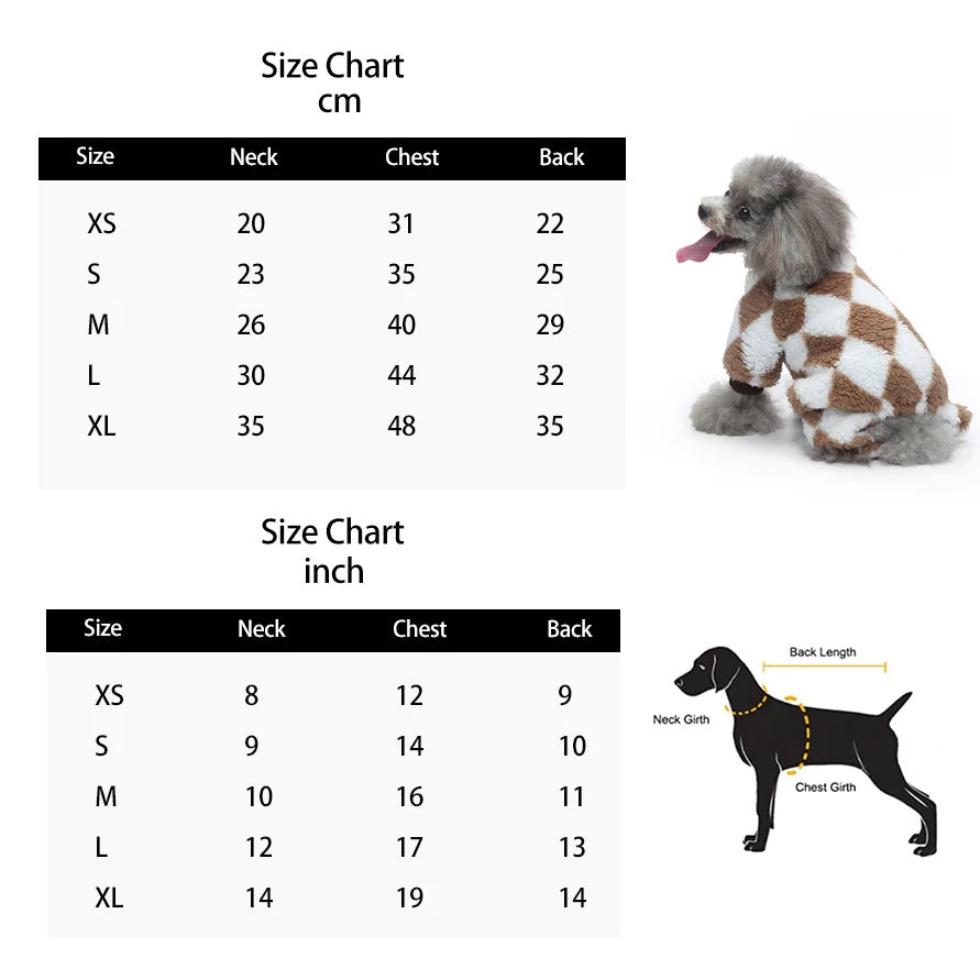 size chart of Ozzie Bear Design Dog Pajamas