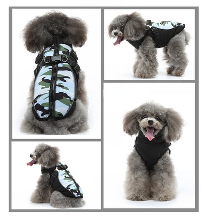 Ozzie dog camo winter coat folded with visible camouflage print