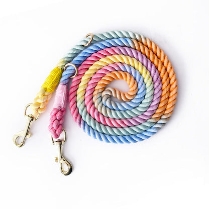 Loofie hands-free dog leash in rainbow colors