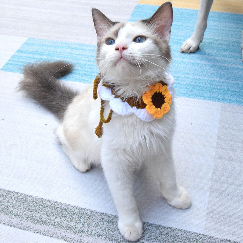 Mokka - Knit Adjustable Floral Design Cat Collar