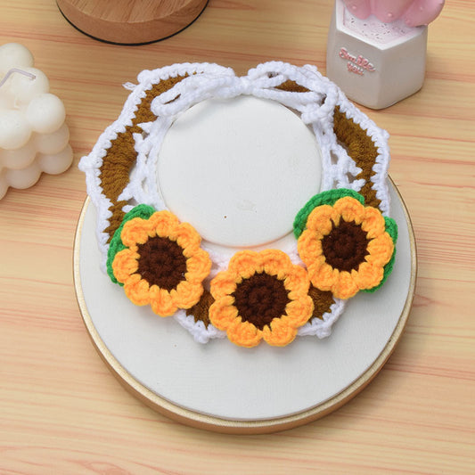 Mokka - Knit Adjustable Floral Design Cat Collar