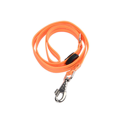 LED dog leash with light on, held by person