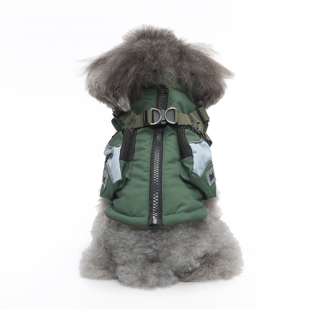 Side view of a dog wearing Ozzie Pet Winter Coat with Pocket