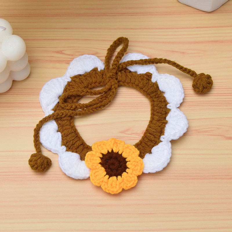 Mokka - Knit Adjustable Floral Design Cat Collar