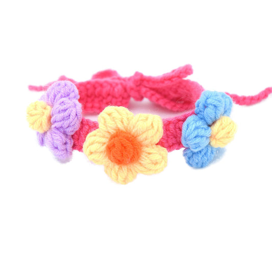 Mokka - Knit Adjustable Cat Collar Flower Design