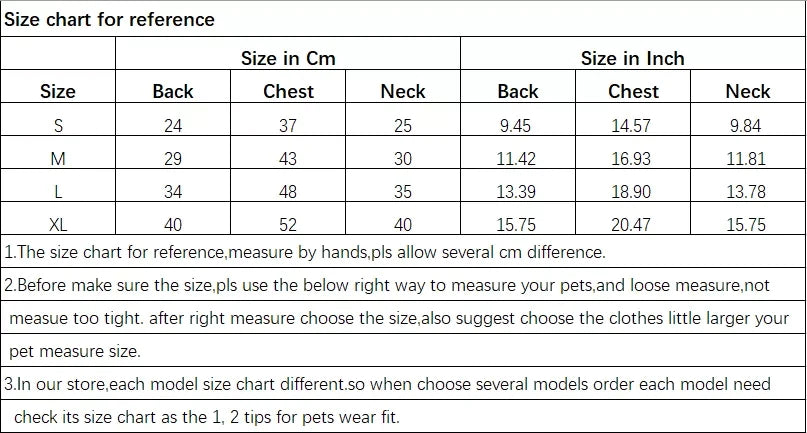 Ozzie Camo Dog Pajamas size chart for a perfect fit