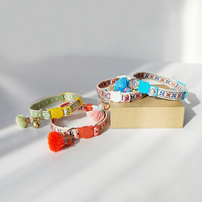 Mokka adjustable cat collar with bell in colorful polyester webbing