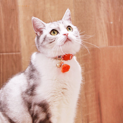Mokka adjustable cat collar with bell showing buckle and colorful webbing