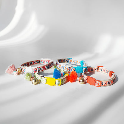 Mokka adjustable cat collar with bell on neutral background highlighting bell
