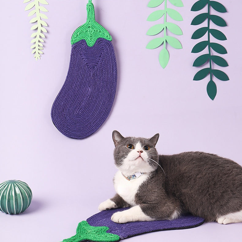 Cat happily using the Cauli Eggplant Cat Scratching Pad on a windowsill