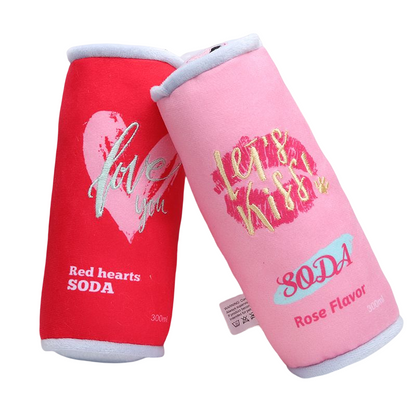 Close-up of Petkin Soda Dog Squeaky Toy showing detailed soda can design