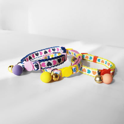 Side view of Mokka Valentine themed cat collar highlighting heart motifs