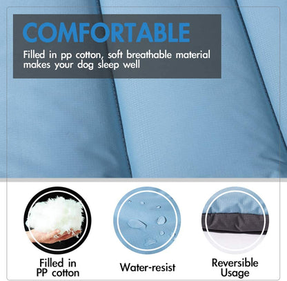 Outdoor dog bed displayed flat, highlighting wipe-clean surface