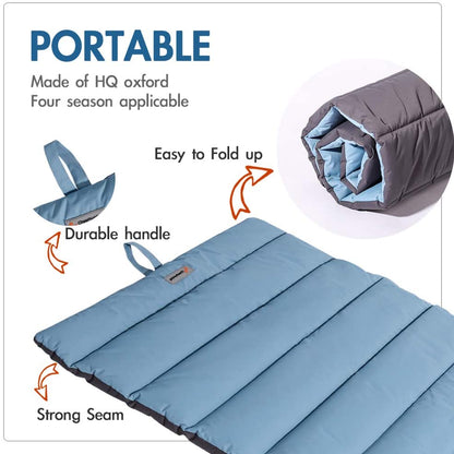 Outdoor dog bed laid flat showing stitched edges and large resting area