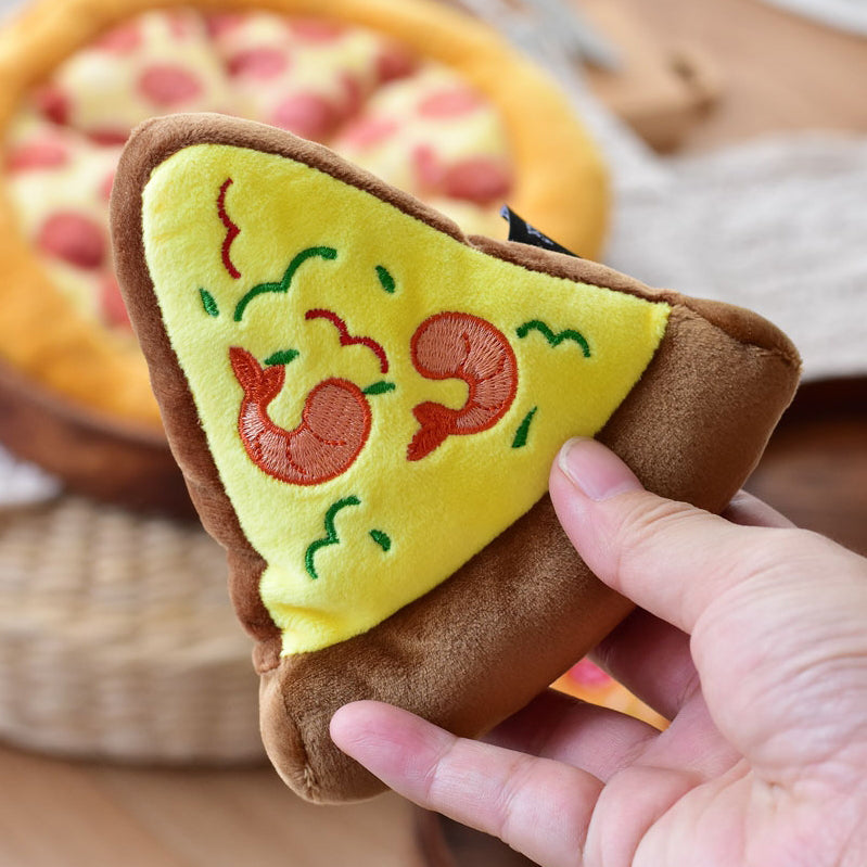 Petkin Pizza Dog Toy showing its plush texture